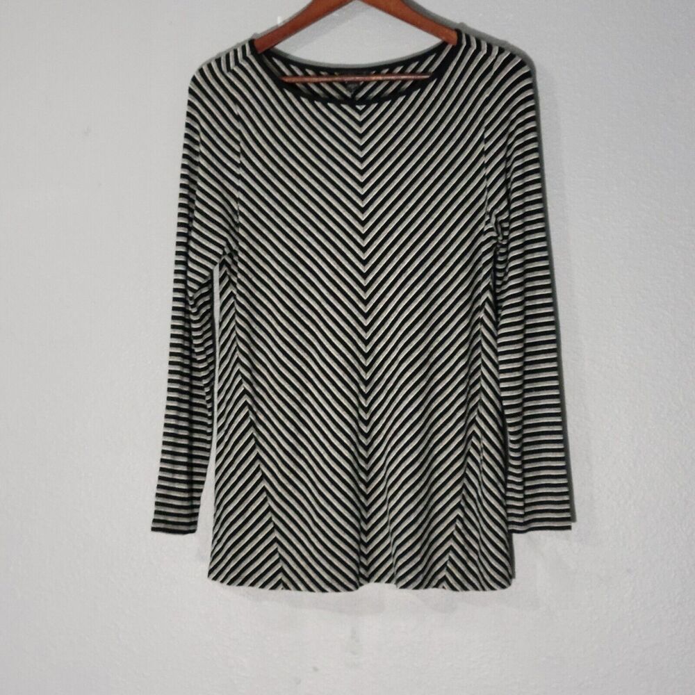 j.jill Wearever Collection Womens Black Striped Tunic Long Sleeves Sz M